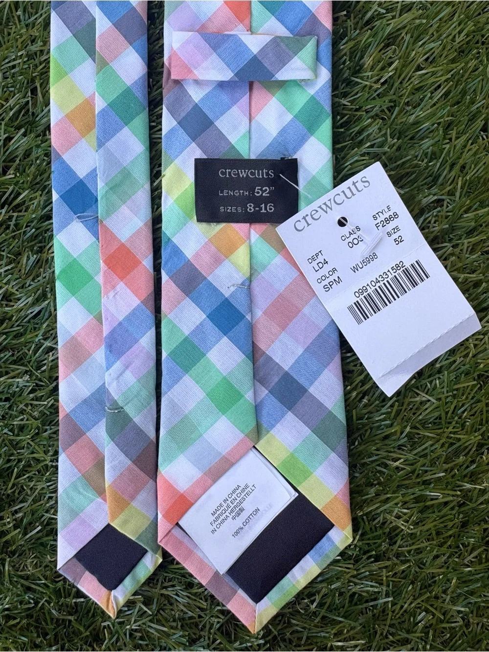 NWT Crewcuts JCrew Multicolor Pastel Plaid Tie 52” Size 8-16